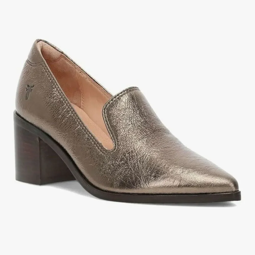 NWT Frye Pointed Toe Leather Sadie Venetian Block Heel Loafers Bronze Size 11M